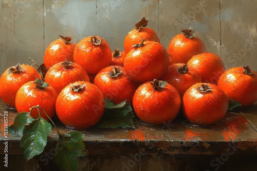 Fresh oranges displayed on a rustic wooden table under soft lighting in a cozy indoor setting during the afternoon