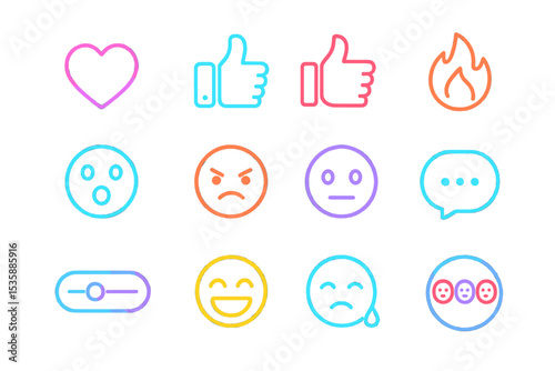 Neon emoji icons on black background with various expressions and symbols