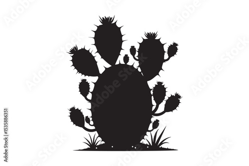 Prickly Pear Cactus Silhouette Desert Plant Vector with Spines and Pads