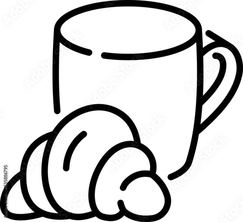 Coffee and croissant icon - Editable Stroke SVG, fully scalable.