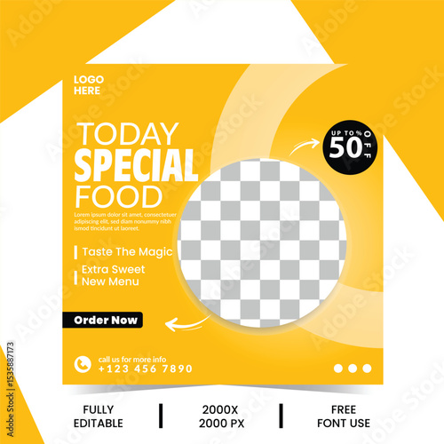 food menu social media post, square banner templates for restaurant or cafe promotions. perfect for food ads, menu highlights, and online marketing campaigns