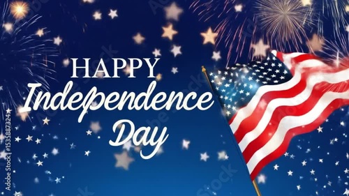 Happy Independence Day USA with Fireworks and American Flag 