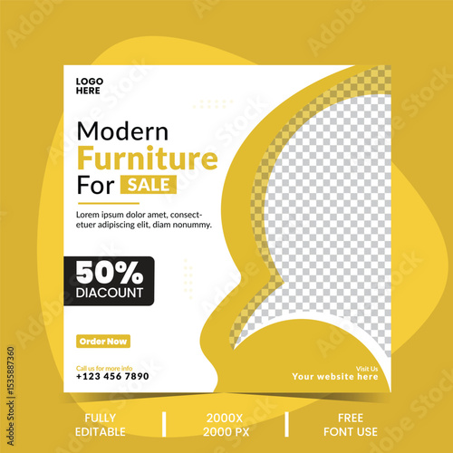 editable furniture social media post, templates for home decor promotions. ideal for furniture sales, stylish interior design banners, and engaging social media marketing campaigns