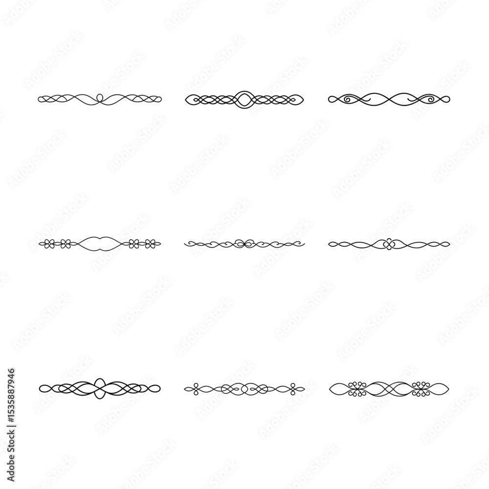 Obraz premium Collection of Nine Elegant Black and White Page Dividers