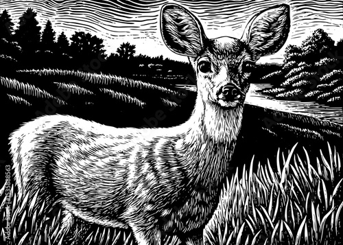 baby deer with large ears and innocent eyes black and white sketch vector best for tattoo