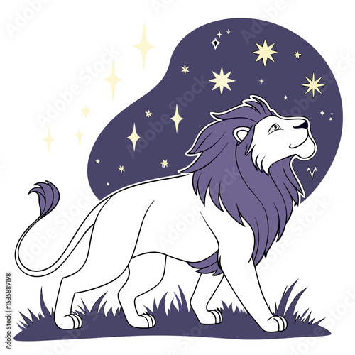 Lion Gazing At The Stars Under The Night Sky