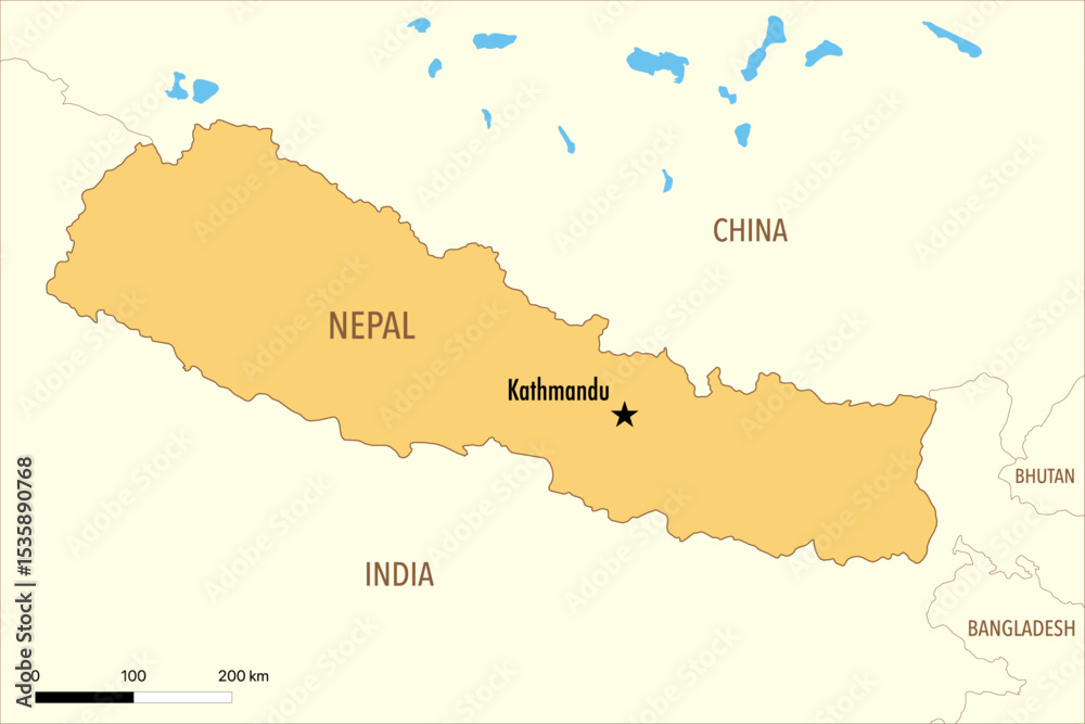 Fototapeta premium Vector Map of Nepal with Major Cities and Neighboring Countries – Editable Illustration