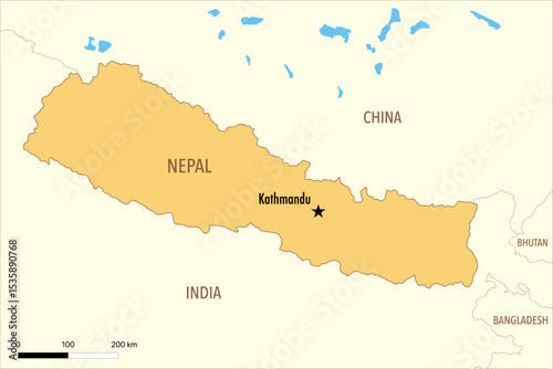 Vector Map of Nepal with Major Cities and Neighboring Countries – Editable Illustration