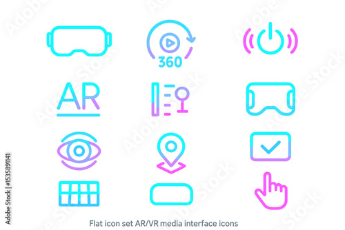 Neon ar vr interface icons in blue and pink on dark background