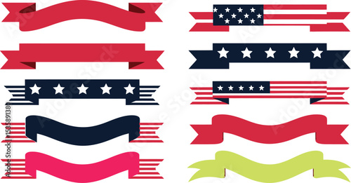 Vector illustration of american flag themed ribbons banners for patriotic celebration and design
