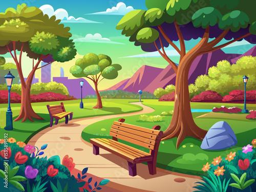 vector of Beautiful park with benches
