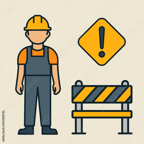 Construction worker standing near safety barricade