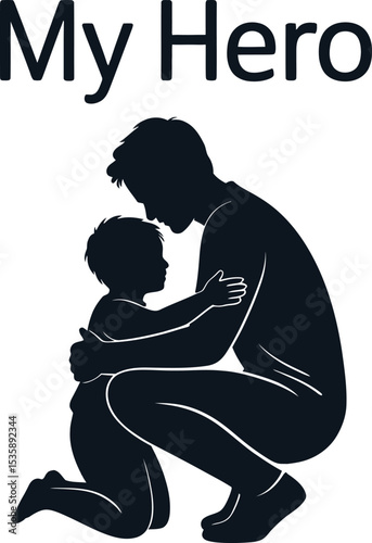 Father and child silhouette embracing depicting love and admiration for fatherhood concept