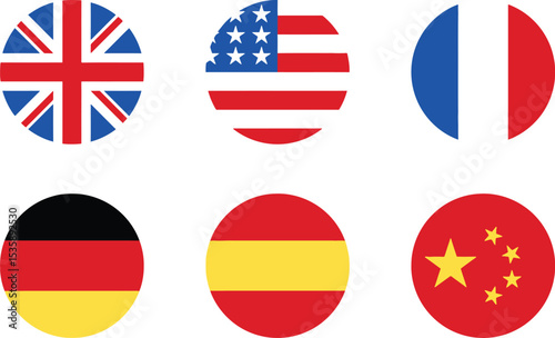 Free Download Colorful round national flags of great britain united states france germany spain china - GFXLoad