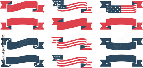 Collection of american flag banner ribbons for patriotic united states of america themes