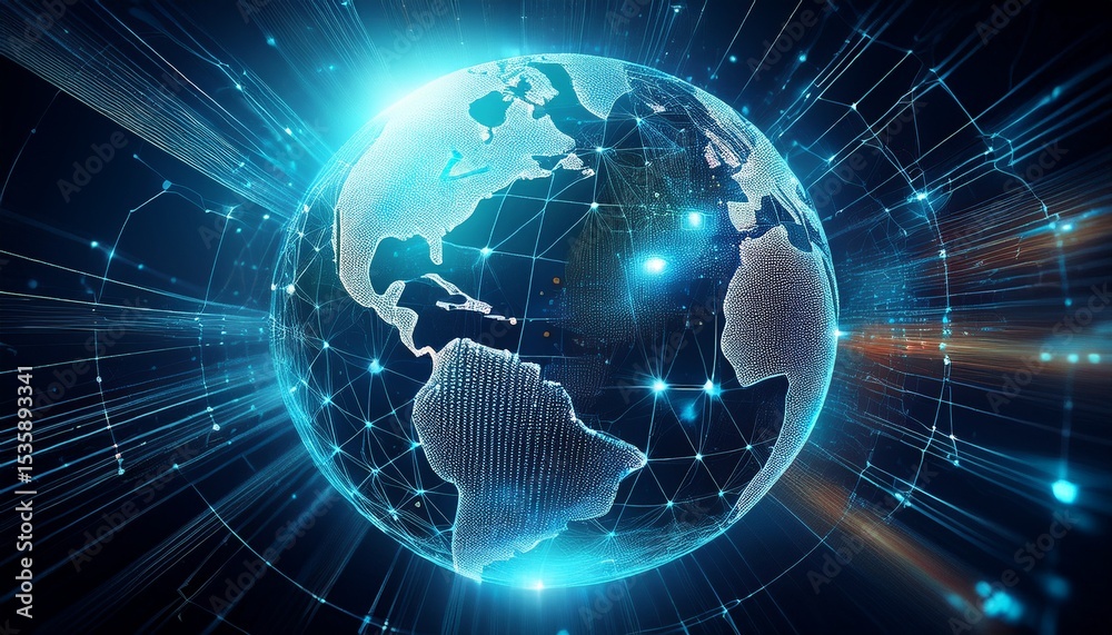 Obraz premium digital globe with network connections over abstract data background