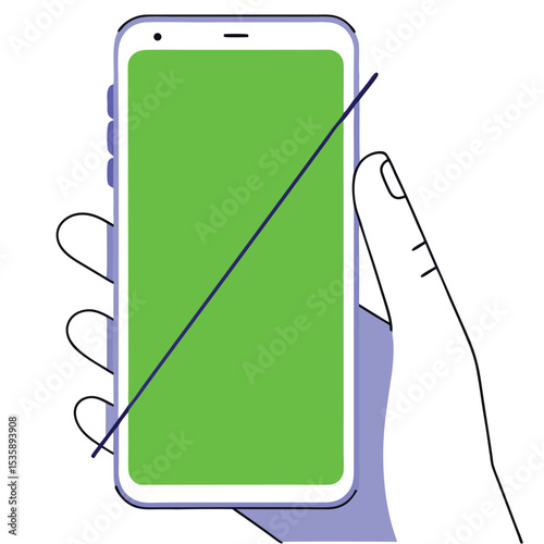 Blank Mobile Phone Screen with Hand Holding, Smartphone Mockup Vector