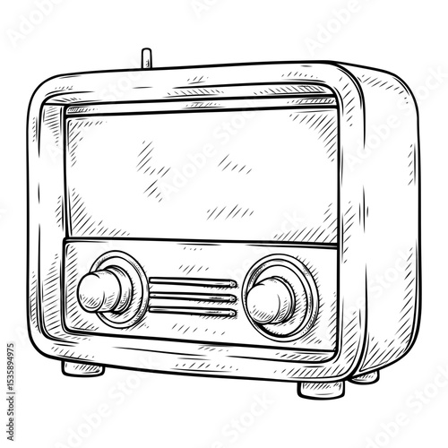 vintage radio line art drawing illustration