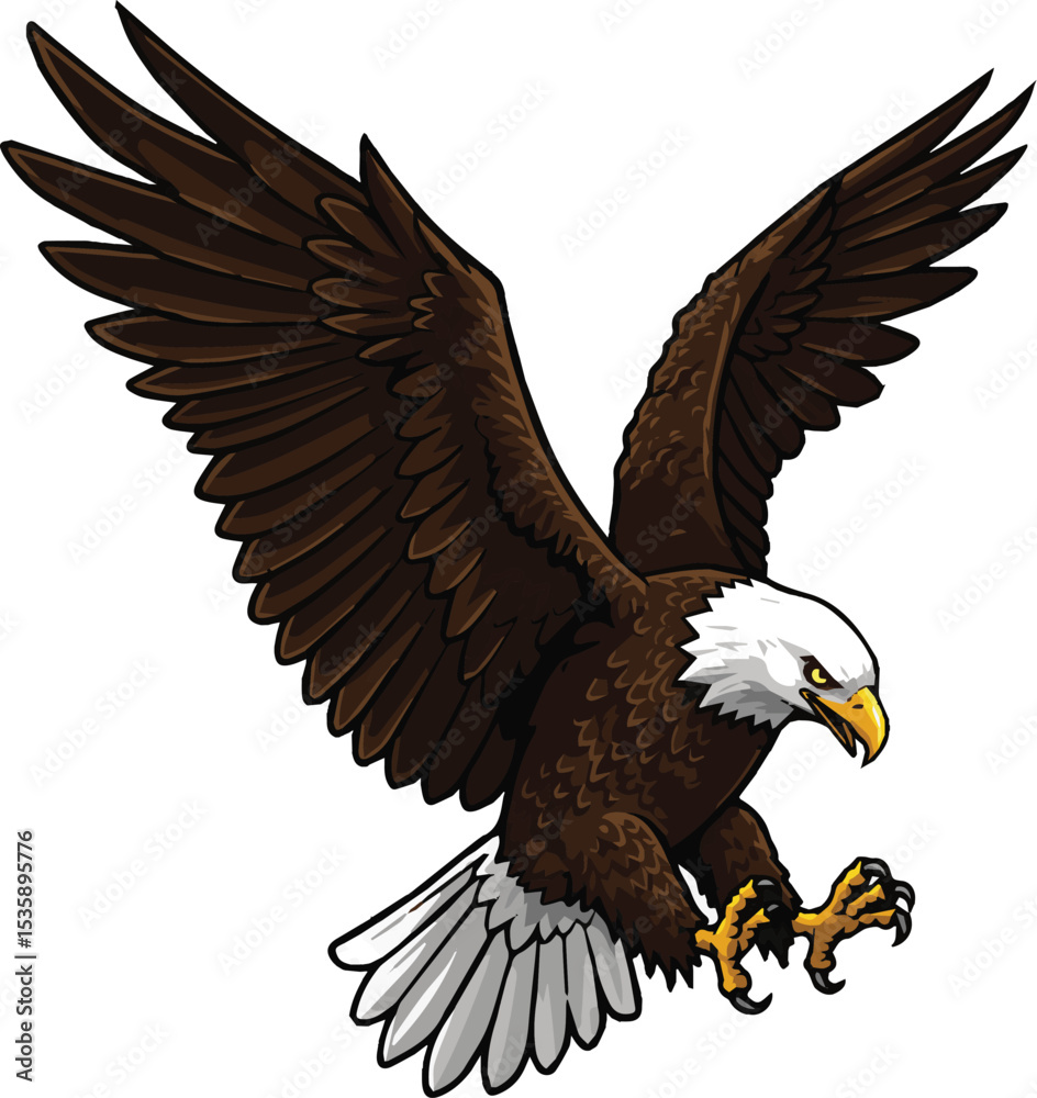 Obraz premium Majestic Bald Eagle Descending Gracefully a Symbol of American Freedom and Power Depicted with Striking Detail and Sharpness