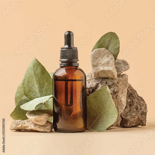 bottles of essential oil and flower