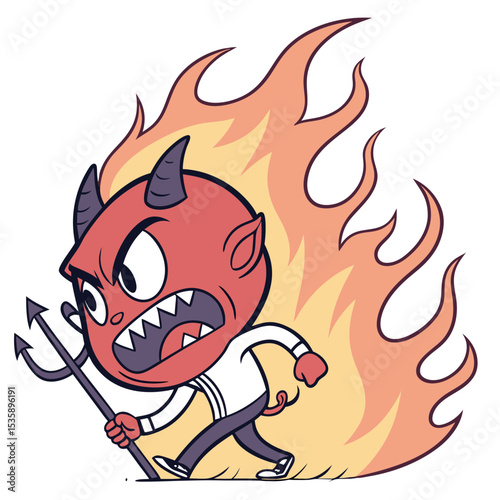 Little Devil Character Surrounded By Fire Cartoon Illustration