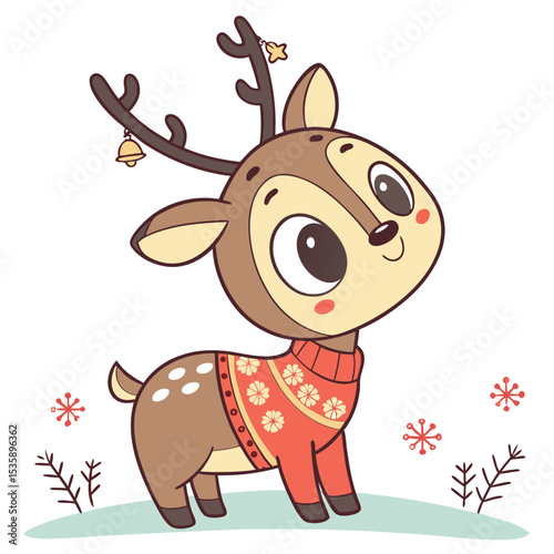Cute Christmas Reindeer In a Sweater Illustration Design