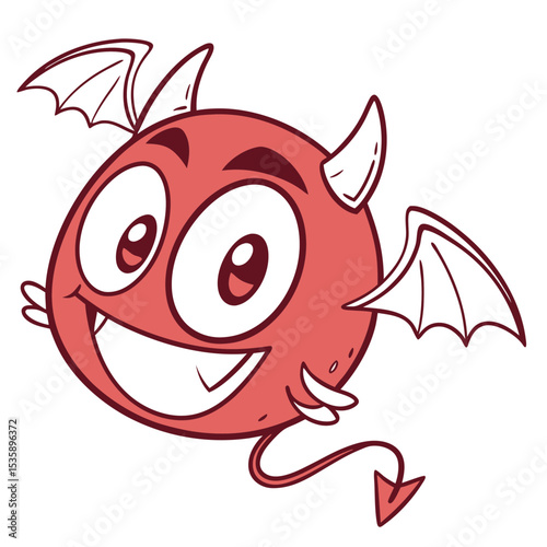 Cartoon Illustration of a Red Smiling Demon with Wings