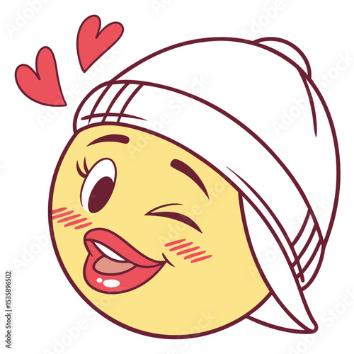 Expressive Emoji with Heart Symbols and Stylish Hat Design