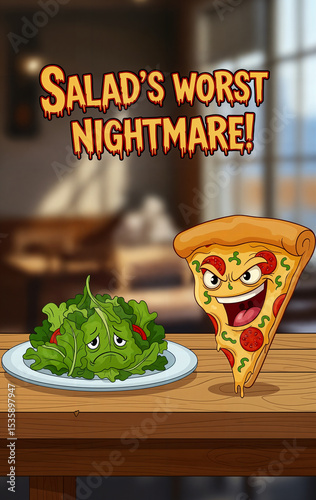 Salad's Worst Nightmare, Humorous Pizza vs. Salad Cartoon