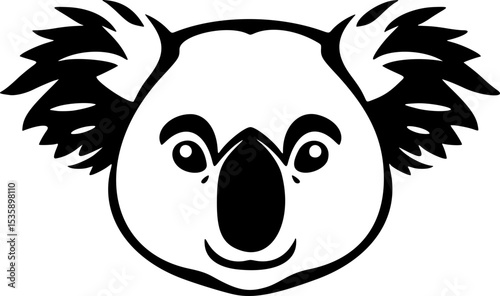 Cute Koala Portrait Vector. Black and White Monochrome Silhouette. Wild Animal. Australian Nature Conservation Environment Art