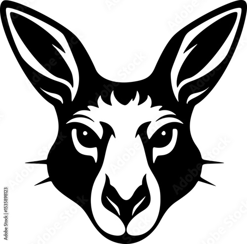 Cute Kangaroo Portrait Vector. Black and White Monochrome Silhouette. Wild Bush Animal. Australian Nature Conservation Environment Art