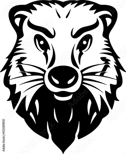 Cute Wombat Portrait Vector. Black and White Monochrome Silhouette. Wild Animal. Australian Nature Conservation Environment Art