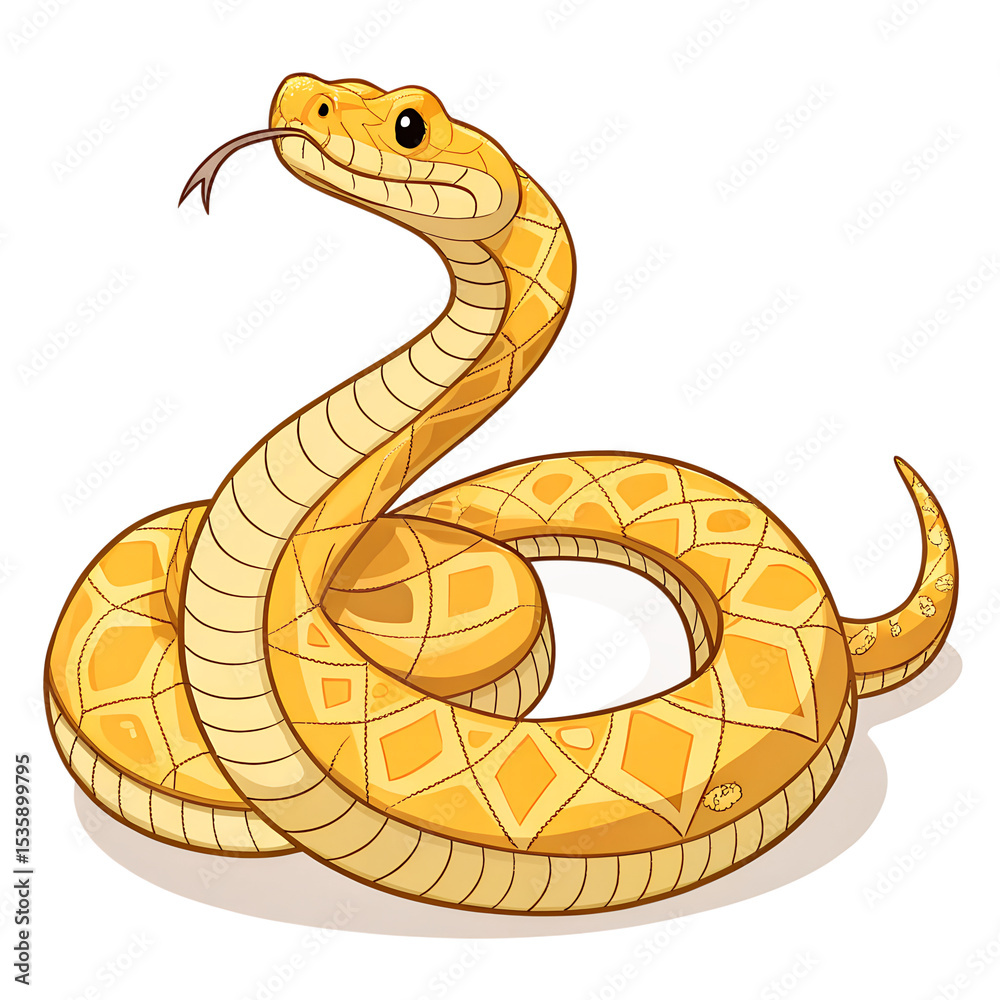 Fototapeta premium snake vector illustration, Yellow Diamond Pattern Snake Slithering Tongue Out