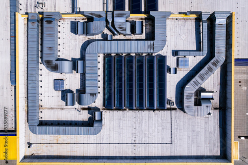 aerial view of commercial building rooftop