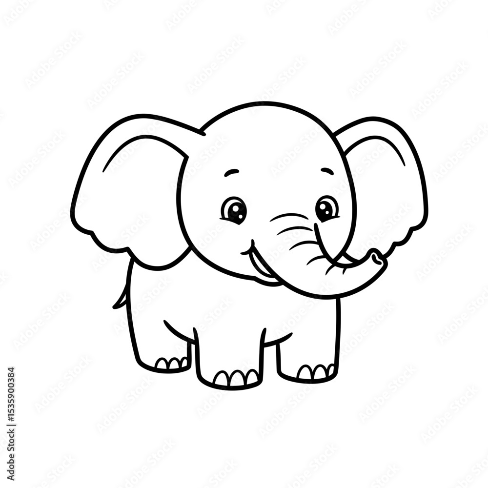Fototapeta premium Cute cartoon elephant illustration with big ears and smile 