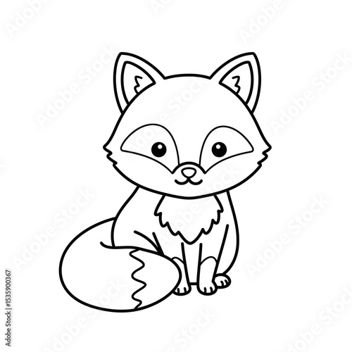 Cartoon fox illustration in black and white outline style  