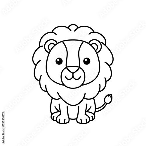 Cartoon lion sitting with a fluffy mane in a playful style  