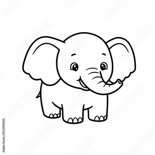 Cute cartoon elephant illustration with big ears and smile  