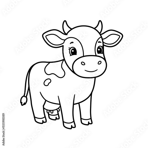 Cute cartoon cow illustration with friendly expression  