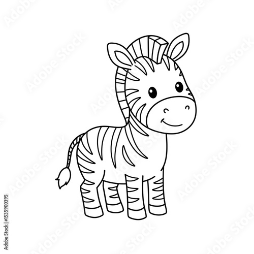 Cute cartoon zebra illustration in black and white style  