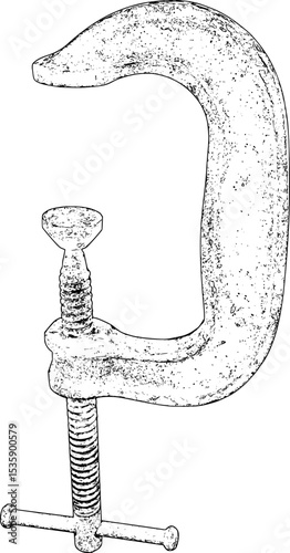 Old rusty metal clamp line art