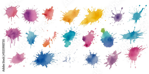 Set of colorful paint splatter abstract vector texture background. Set of abstract watercolor water splash background.