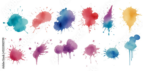 Set of colorful abstract watercolor splash brush strokes vector background. Colors watercolor paint stains vector texture background