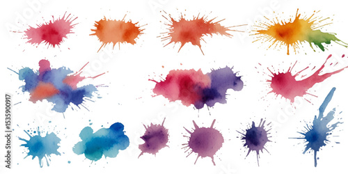 Set of colorful abstract watercolor splash brush strokes vector background. Colors watercolor paint stains vector texture background