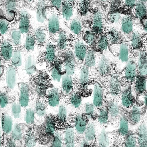 Seamless abstract pattern. Simple background with green, grey, black, white texture. Digital brush strokes background. Design for textile fabrics, wrapping paper, background, wallpaper, cover.
