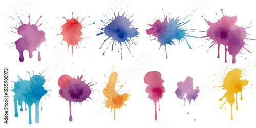 Set of colorful paint splatter abstract vector texture background. Set of abstract watercolor water splash background.