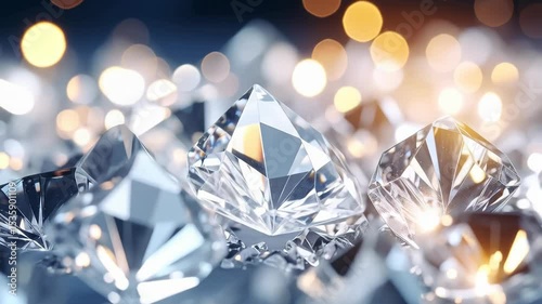 Brilliant diamonds in a heap, facet reflecting light, luxury jewels background, conceptual gemstones with bokeh and shallow depth of field.