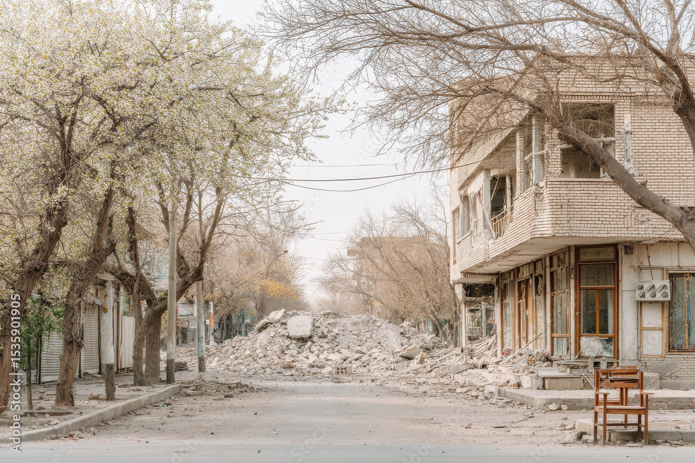 crater left by missile in qom neighborhood surrounded by debris of abandoned market crater left by missile in qom neighborhood surrounded by debris of abandoned market