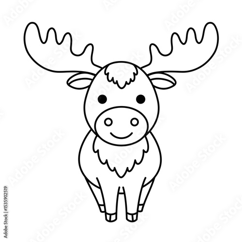 Cartoon moose illustration with smiley expression and big antlers  