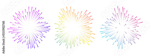 Abstract soundwave designs in circular shapes. Three vector colorful wave patterns radiate outward, representing sound and music concepts